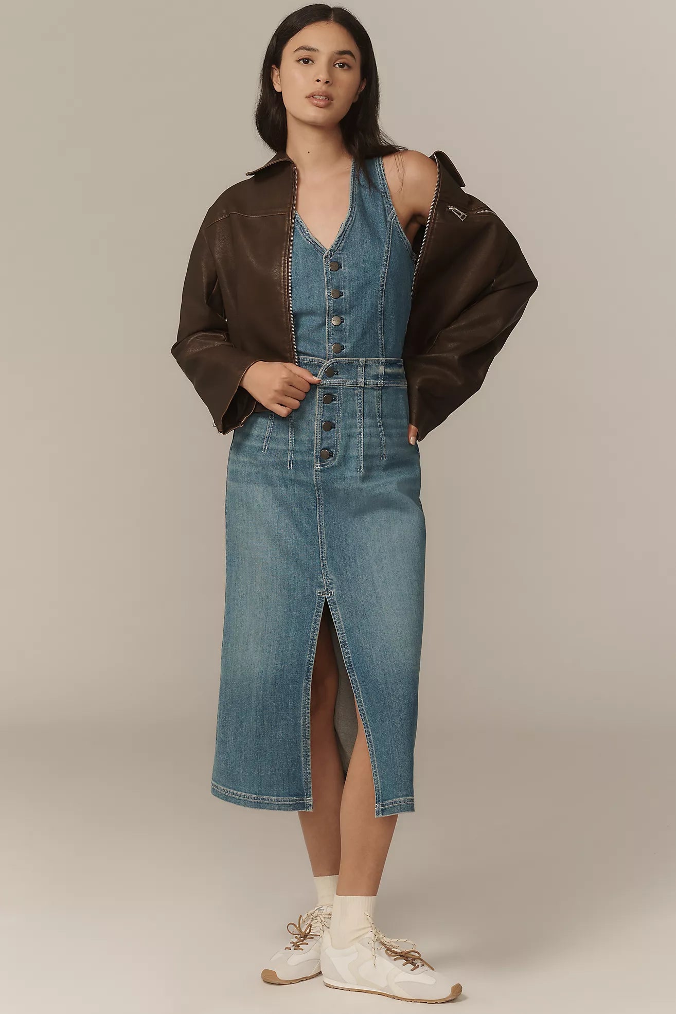 knee length dresses for ladies Pilcro Denim Vest Twofer Midi Dress