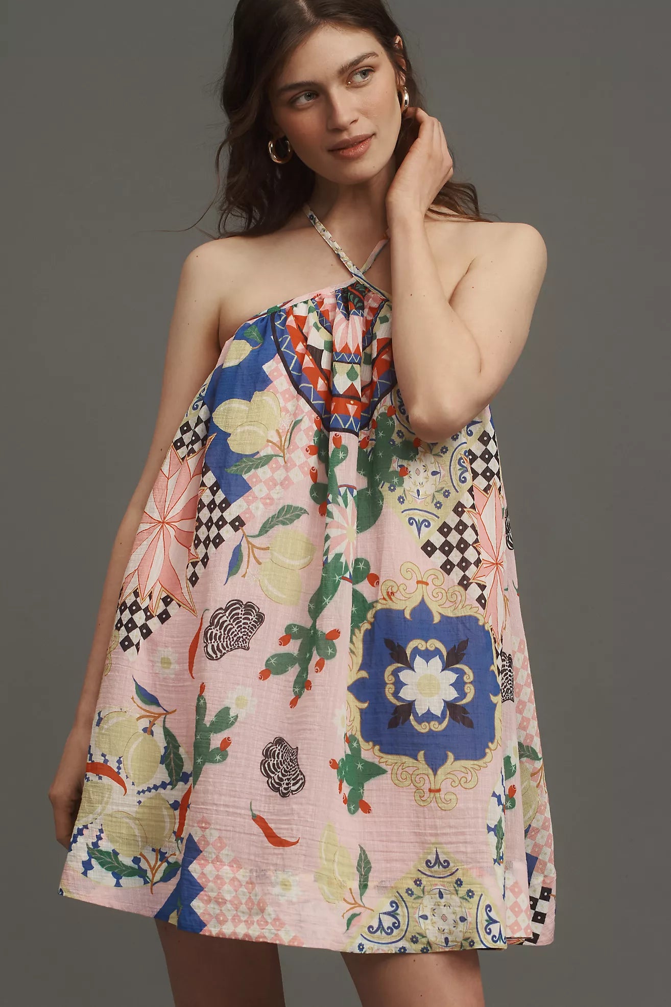 Maeve Printed Halter Swing Mini Dress – katie + hubbell
