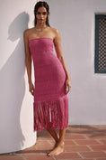 Load image into Gallery viewer, Celandine Strapless Crochet Fringe-Trim Knit Dress