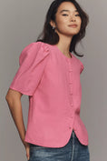 Load image into Gallery viewer, Maeve Puff-Sleeve Button-Front Top