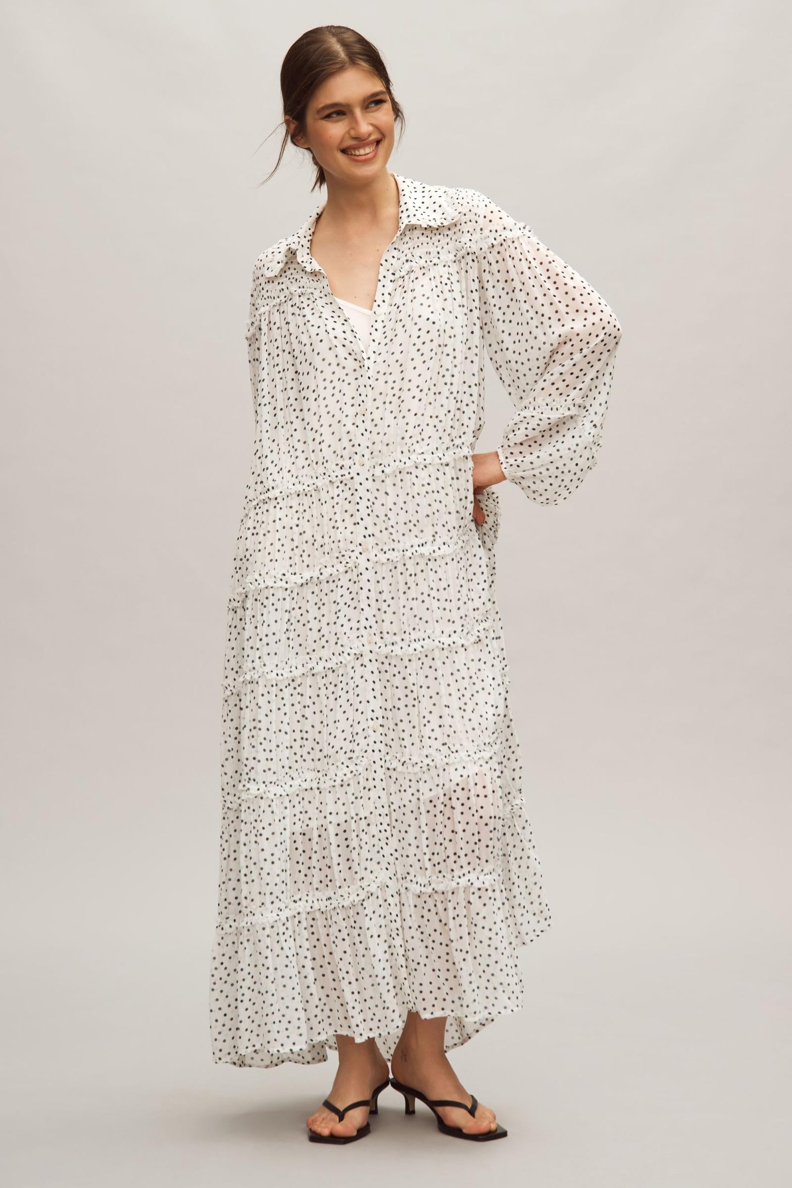anthropologie maxi dresses By Anthropologie Long-Sleeve Smocked Tiered Maxi Dress
