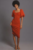 Load image into Gallery viewer, DOLAN Puff-Sleeve Pebble-Smocked Midi Dress