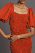 Load image into Gallery viewer, DOLAN Puff-Sleeve Pebble-Smocked Midi Dress