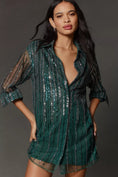 Load image into Gallery viewer, Blue Tassel Sequin Stripe Mini Shirt Dress