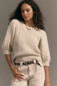 Load image into Gallery viewer, Maeve Puff-Sleeve Crew-Neck Cable-Knit Sweater