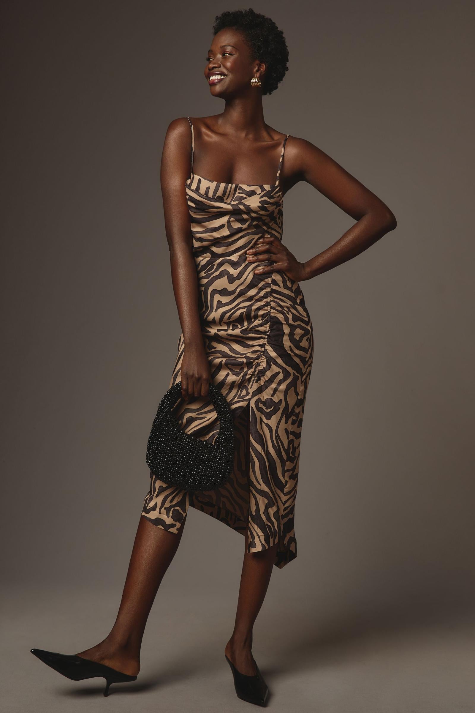By Anthropologie Sleeveless Draped-Back Asymmetrical Slip Midi Dress –  katie + hubbell