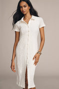 Load image into Gallery viewer, By Anthropologie Short-Sleeve Collared Textured Midi Shirt Dress