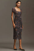 Load image into Gallery viewer, Maeve Puff-Sleeve Square-Neck Mesh Midi Dress