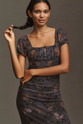 Load image into Gallery viewer, Maeve Puff-Sleeve Square-Neck Mesh Midi Dress