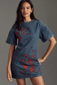 Load image into Gallery viewer, Dhruv Kapoor Short-Sleeve Embroidered Heart Denim Mini Dress