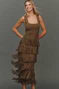 Load image into Gallery viewer, Endless Rose Square-Neck Fringe Slim Maxi Dress