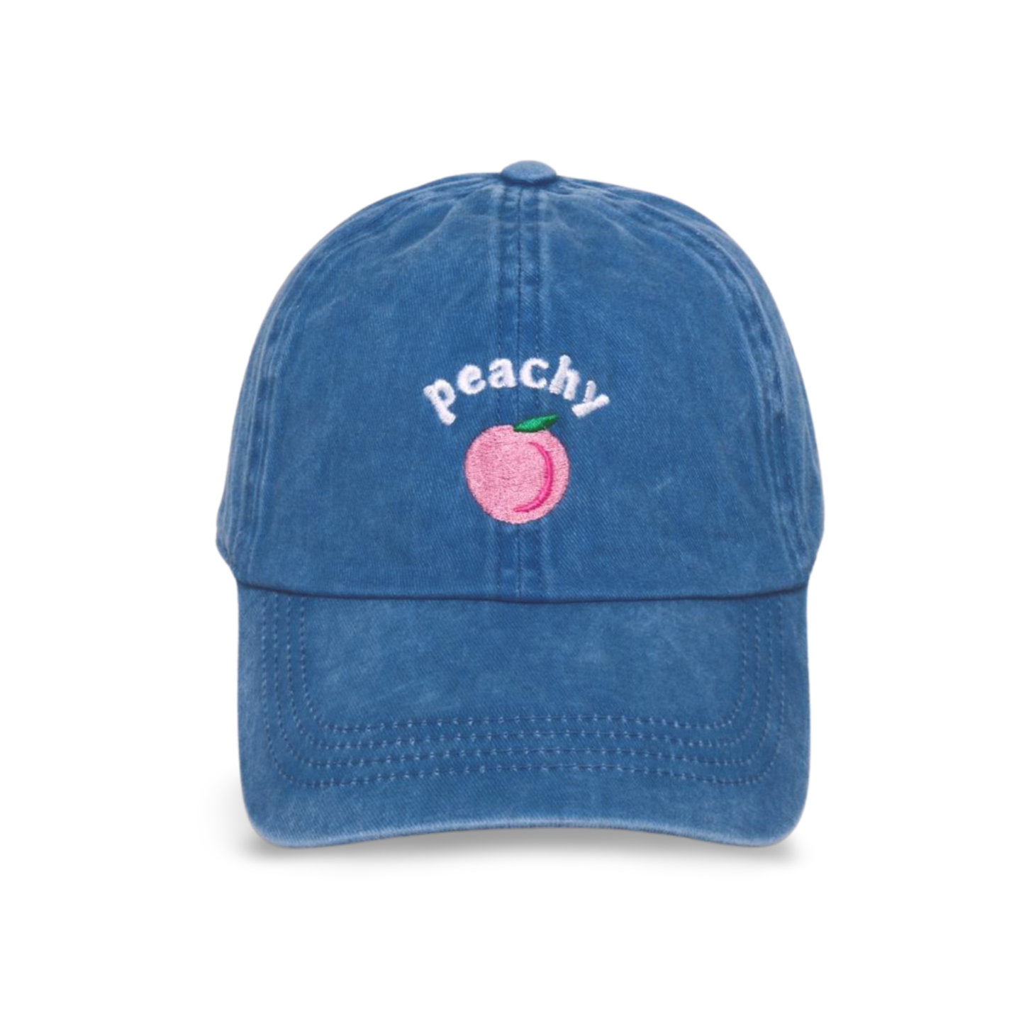 PEACHY EMBROIDERED COTTON BASEBALL CAP: Denim Blue