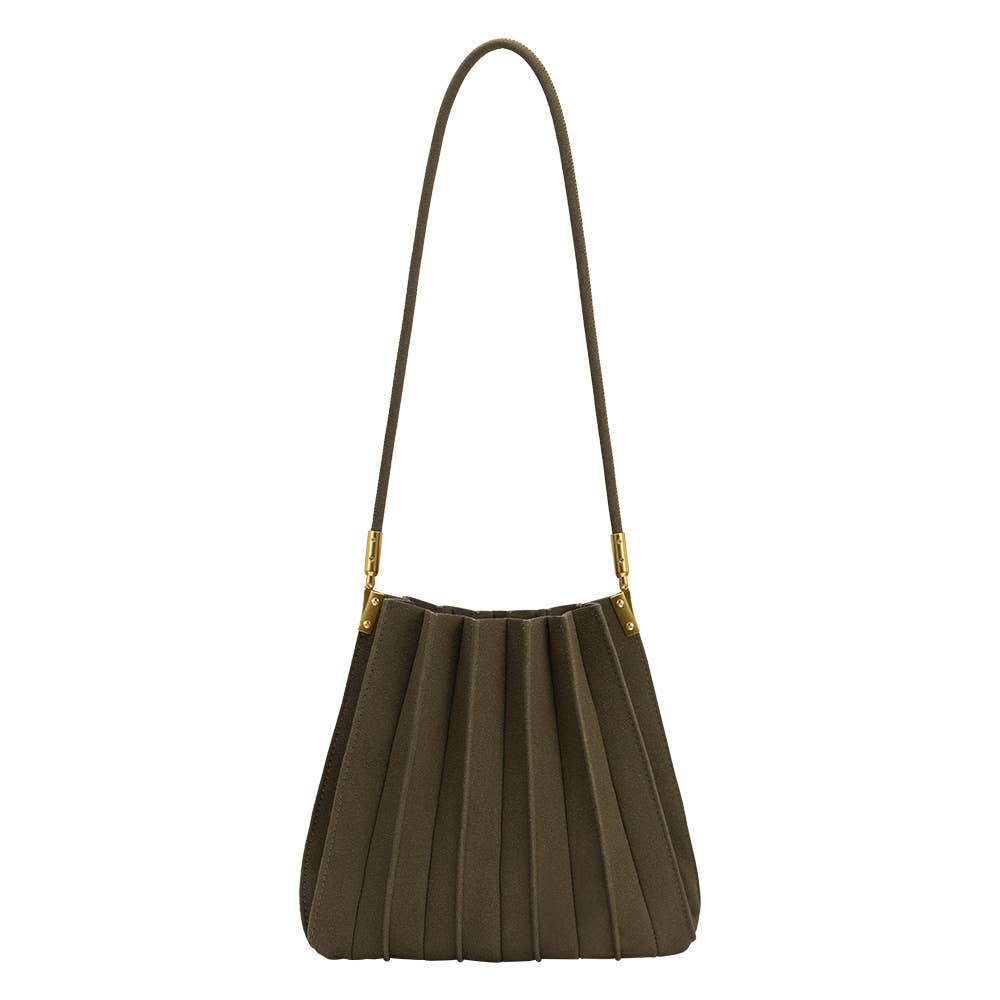 Melie Bianco Carrie Olive Vegan Suede Shoulder Bag