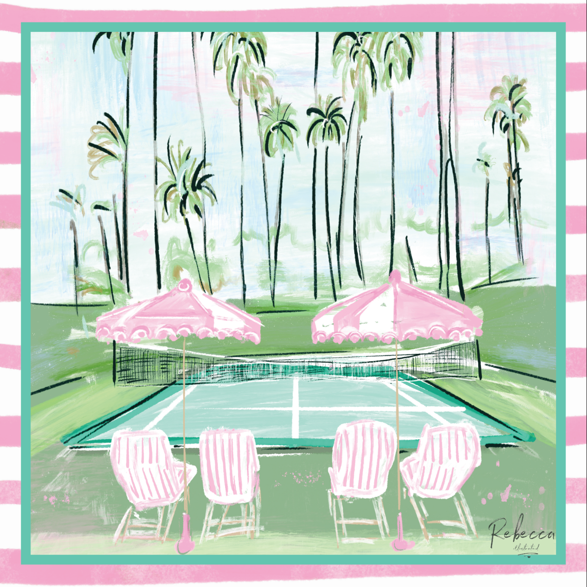 Rebecca Illustrated Tennis in Paradise Mahjong Mat