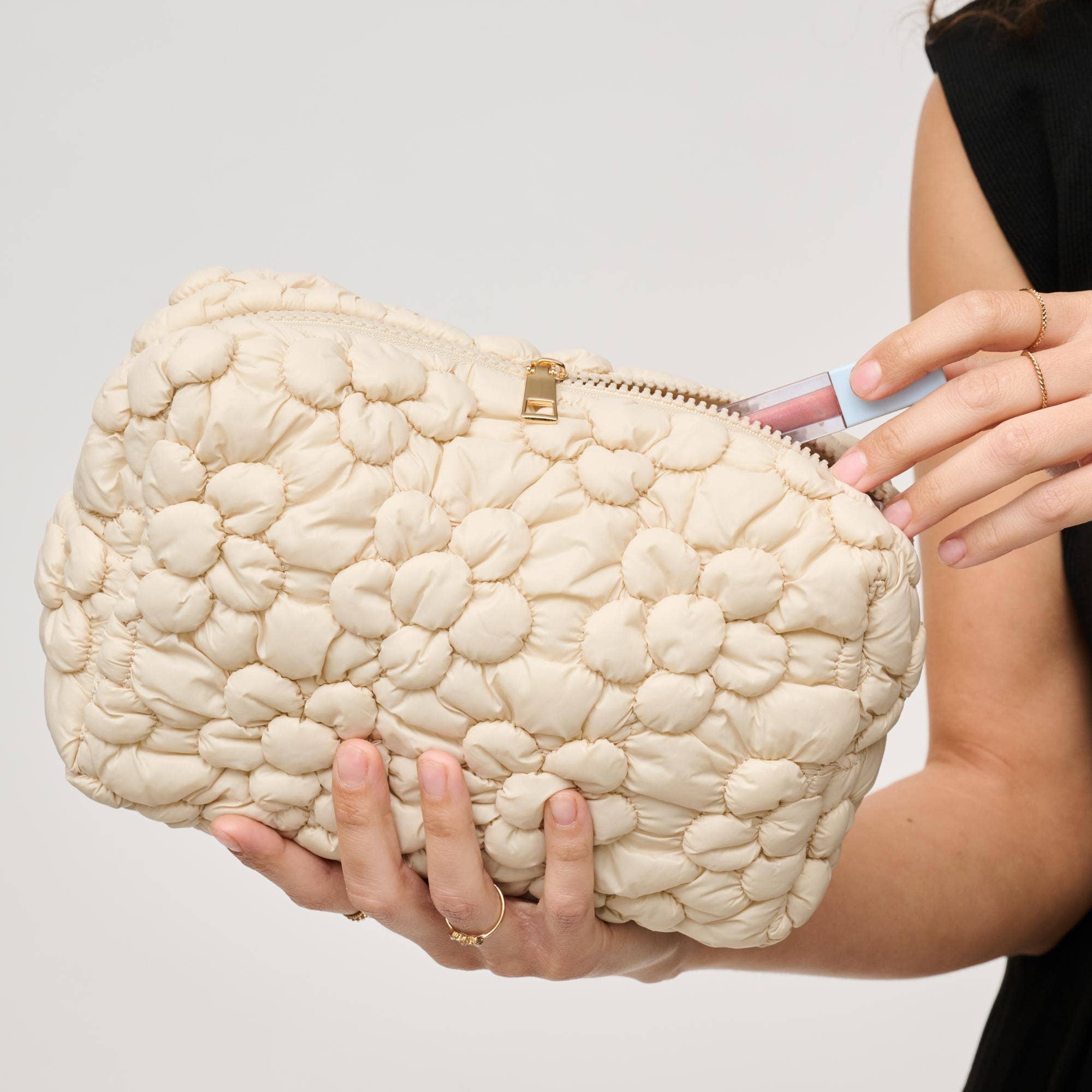 Flora Pop Nylon Cosmetic & Travel Organizer Pouch: Cream