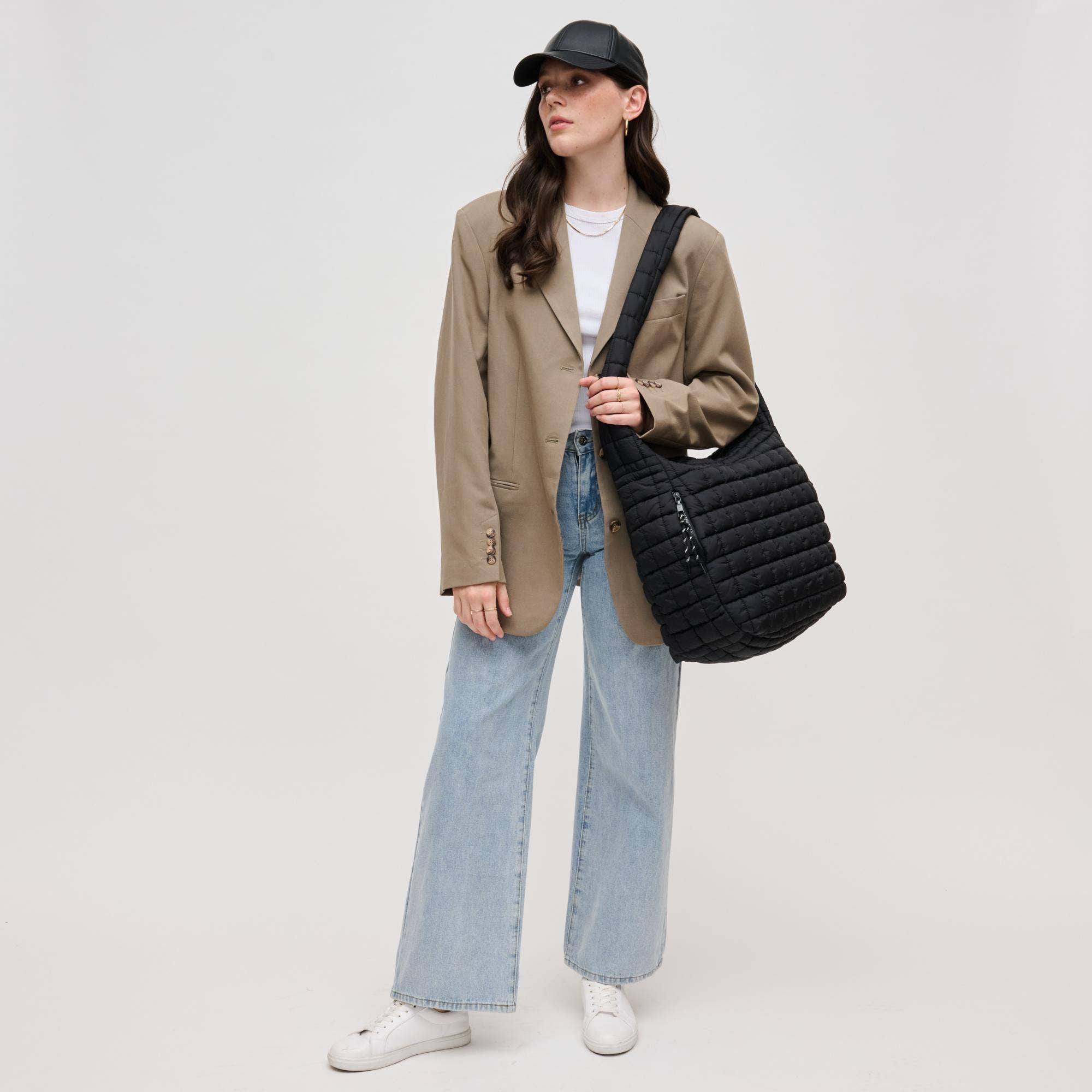 Leda Quilted Nylon Puffer Hobo: Sage