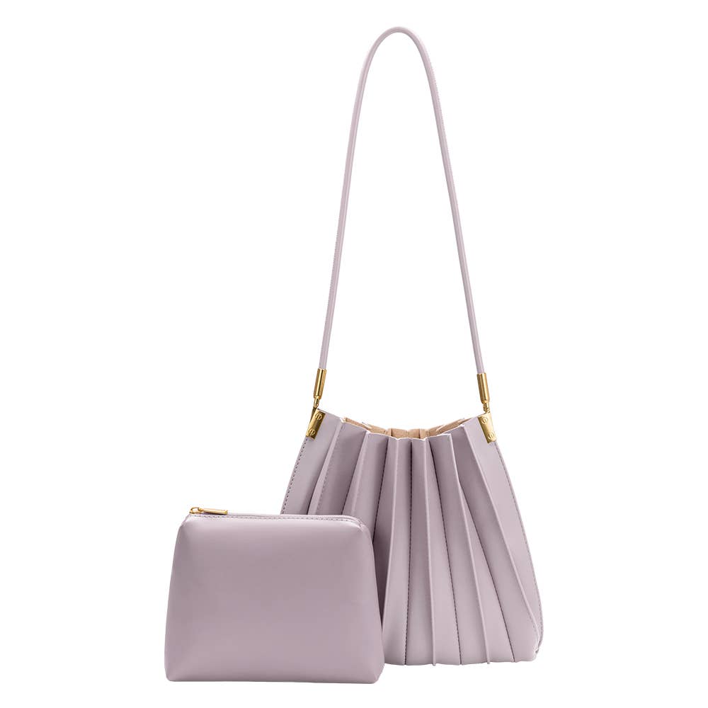Carrie Lilac Pleated Vegan Leather Shoulder Bag