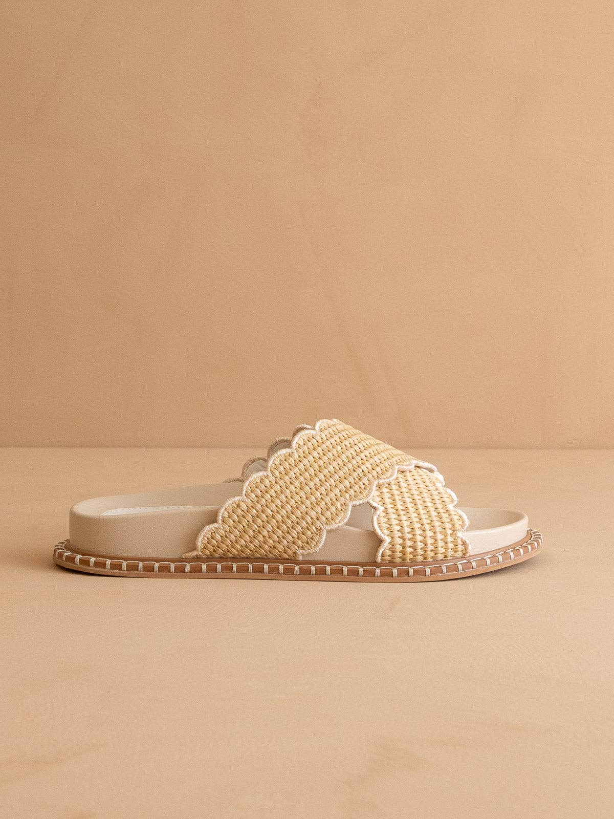 The Fabby | Beige Double Strap Raffia Spring Slide
