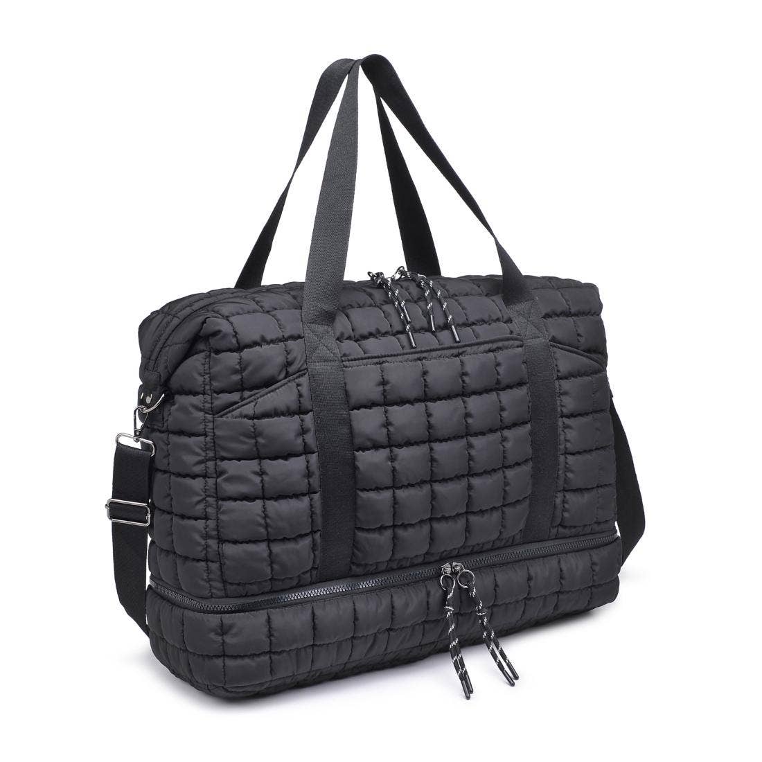 Globetrotter Quilted Nylon Puffer Travel Weekender: Black