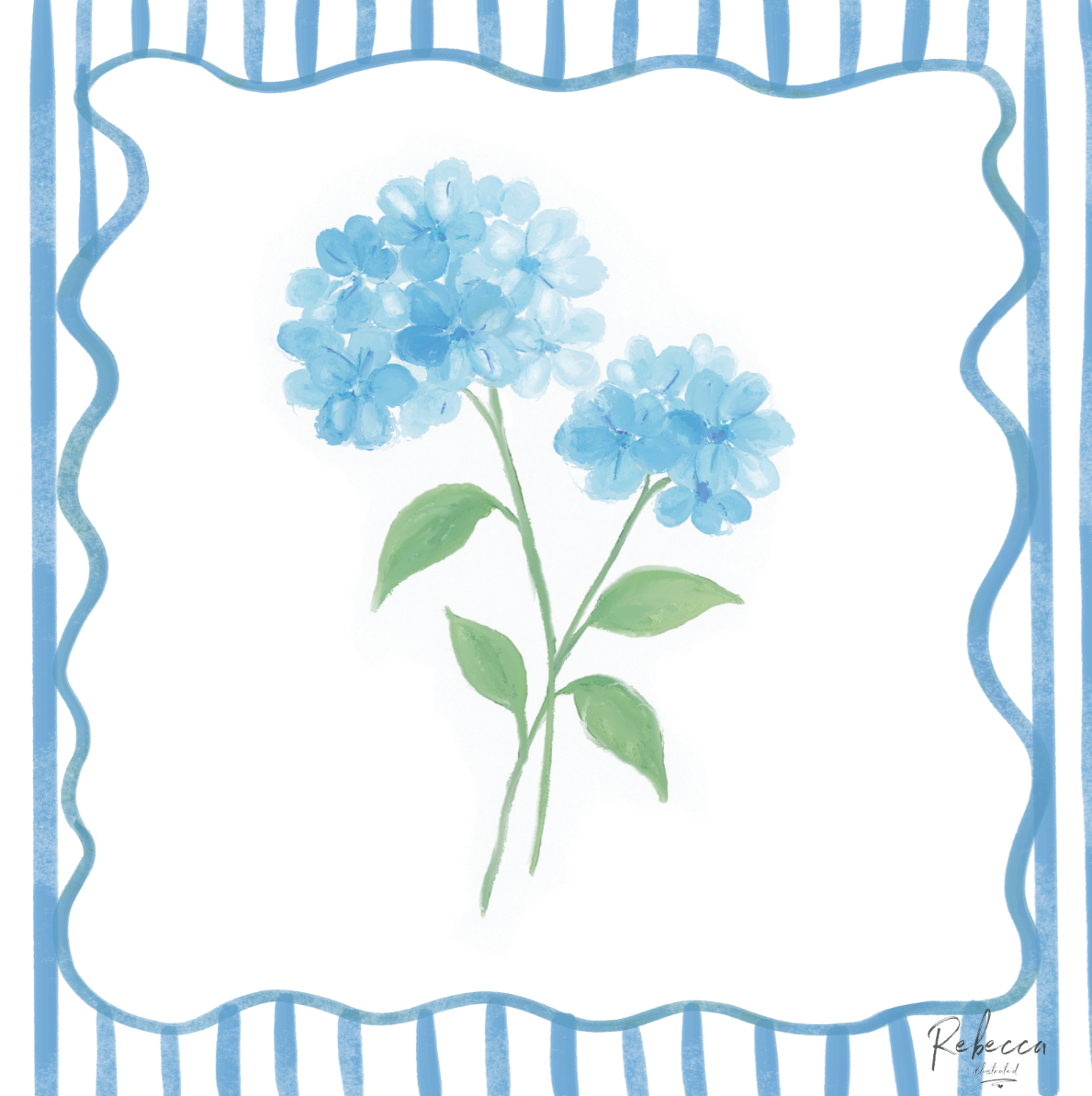 Rebecca Illustrated Blue Hydrangea Mahjong Mat