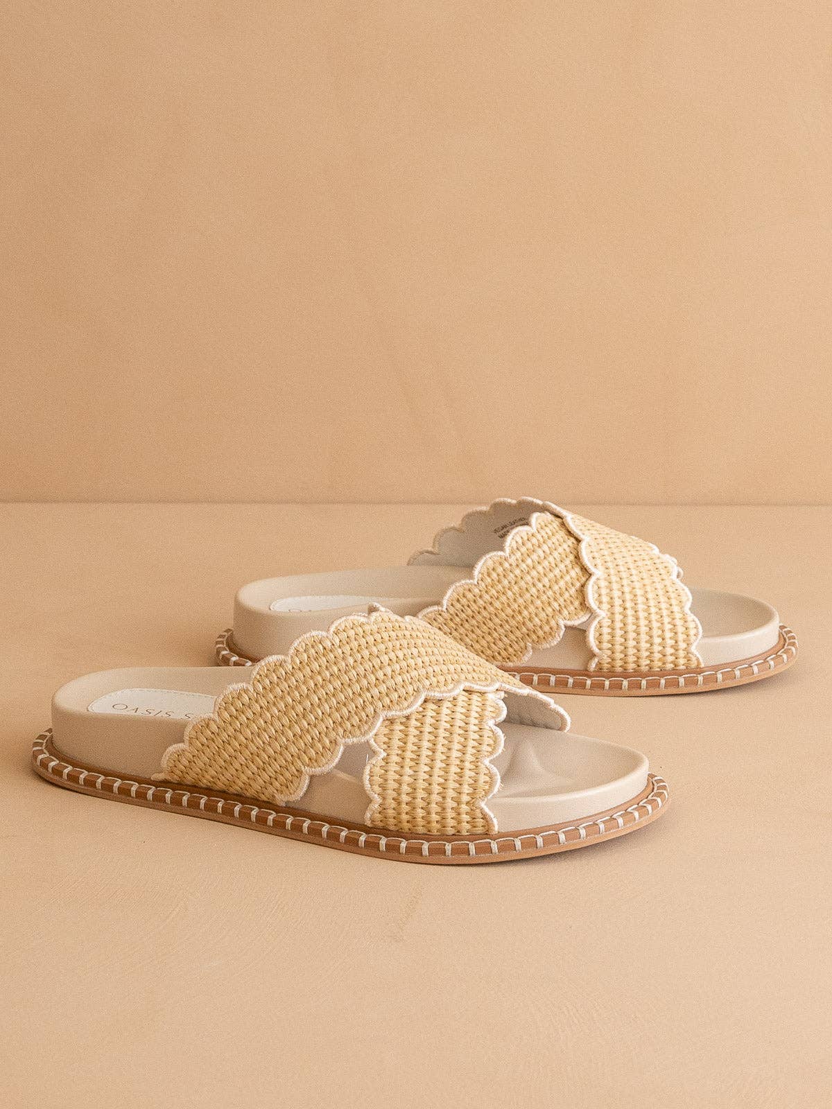 The Fabby | Beige Double Strap Raffia Spring Slide