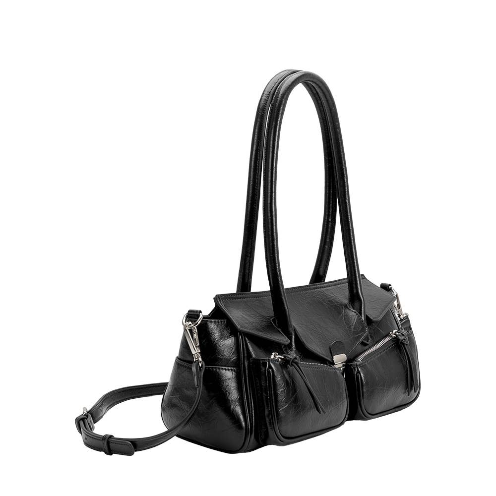Ruthie Black Recycled Vegan Leather Shoulder Bag