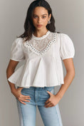 Load image into Gallery viewer, Maeve Puff-Sleeve Studded Placket Blouse
