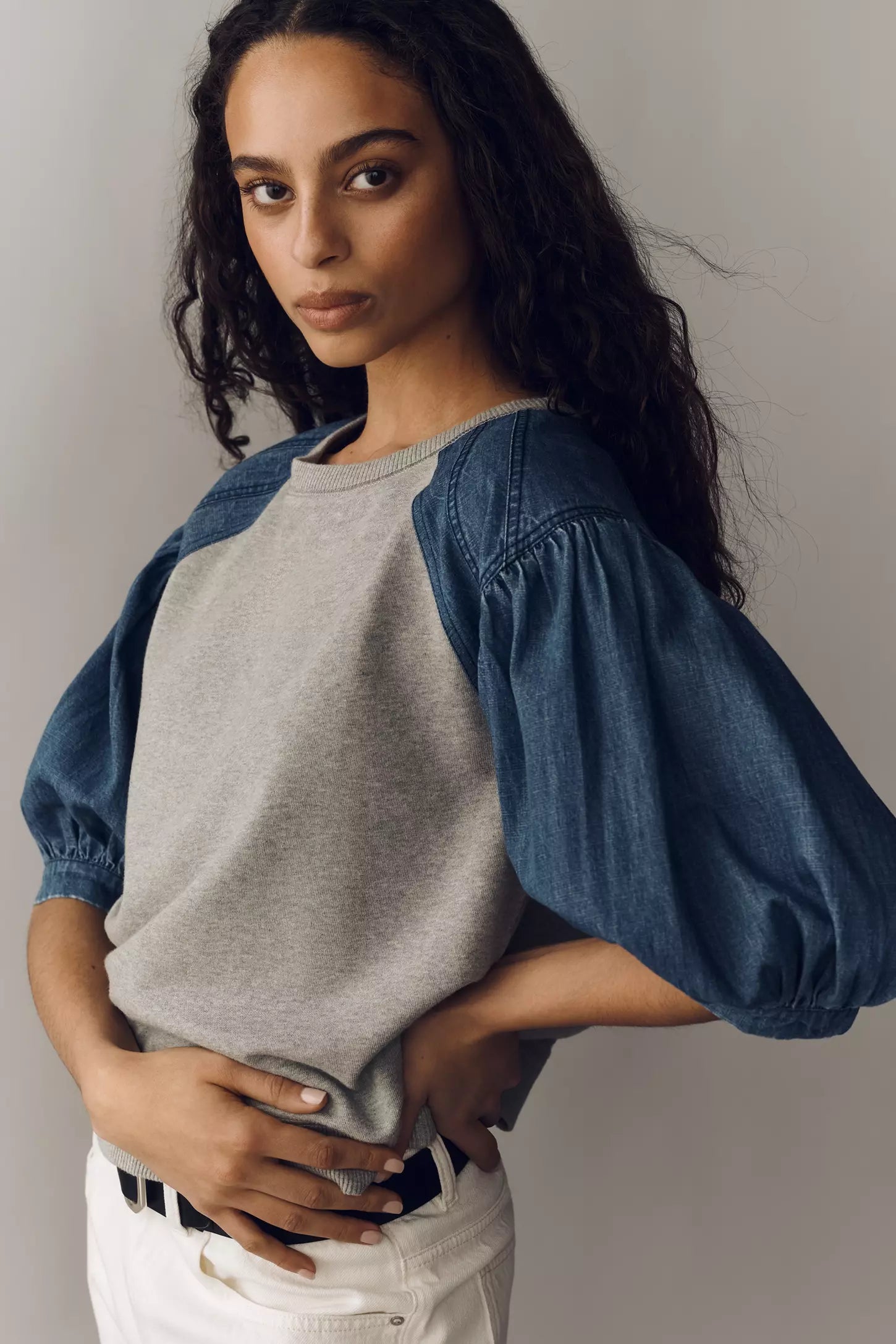Pilcro Reworked Ruffle-Sleeve Top