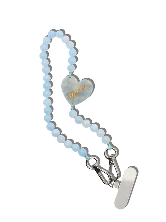 Hand-painted Mama Heart Bracelet Phone Chain: Baby Blue