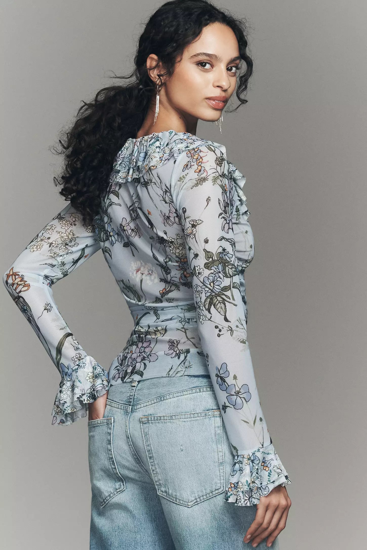 By Anthropologie Mixed Ruffles Long-Sleeve Top