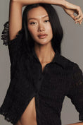 Load image into Gallery viewer, Maeve Ruched Sheer Buttondown Shirt
