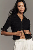Load image into Gallery viewer, Maeve Ruched Sheer Buttondown Shirt
