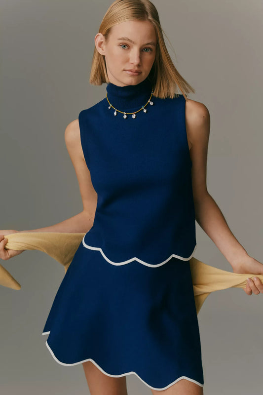 Maeve Scalloped-Hem Sweater Mini Skirt