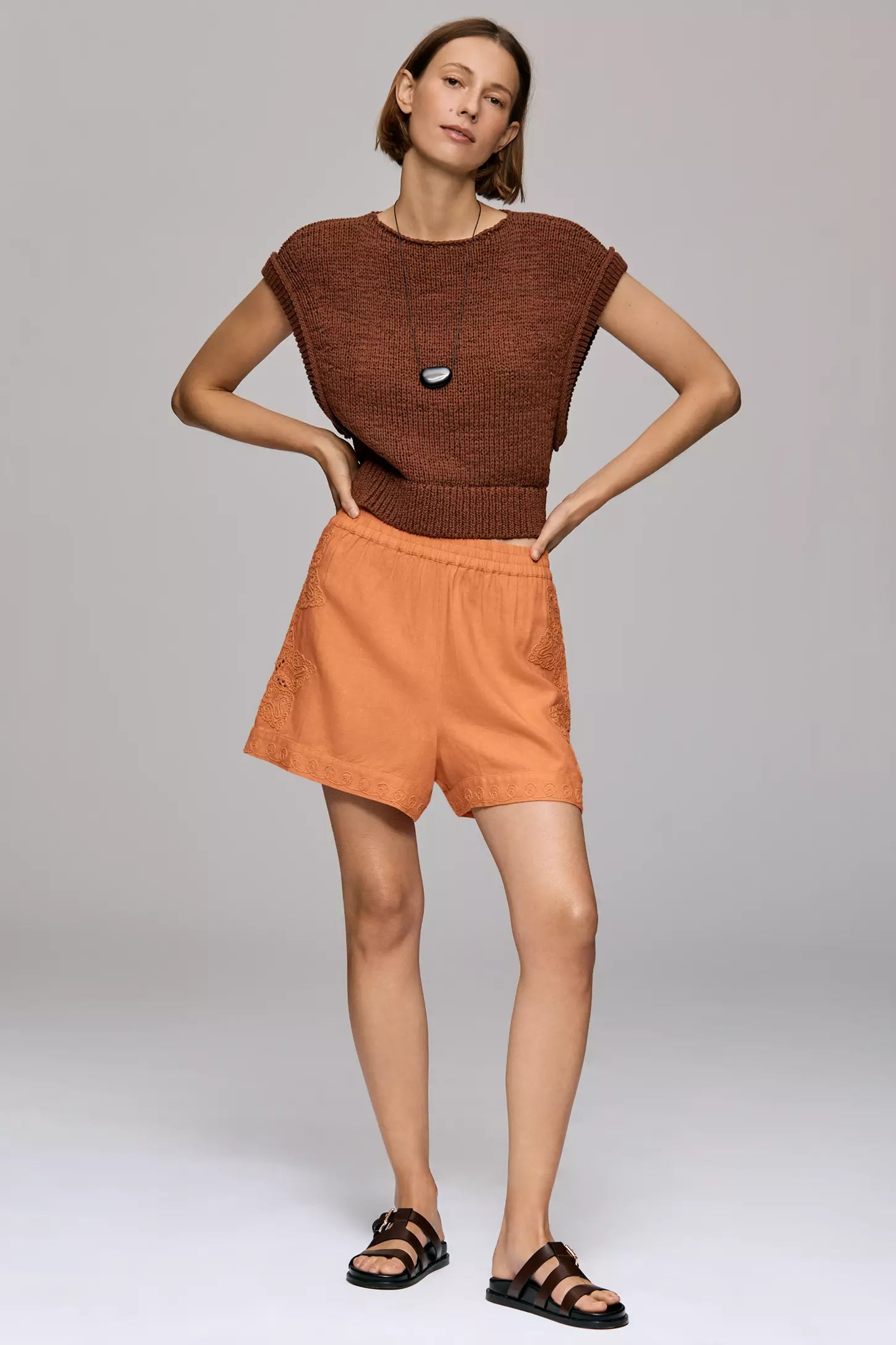 Ollari Cutwork Pull-On Shorts