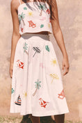 Load image into Gallery viewer, Flat White Tropical Embroidered Midi Skirt
