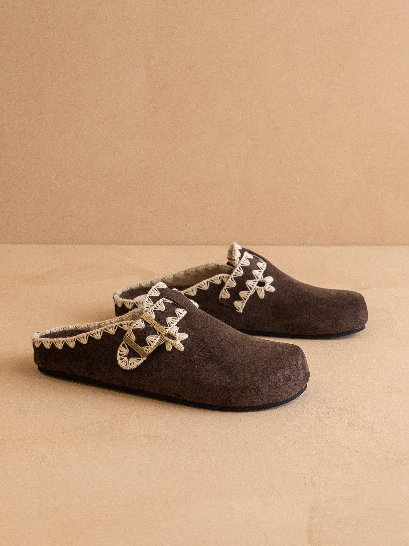 The Teri | Coffee Tweed Buckle Fall Mule