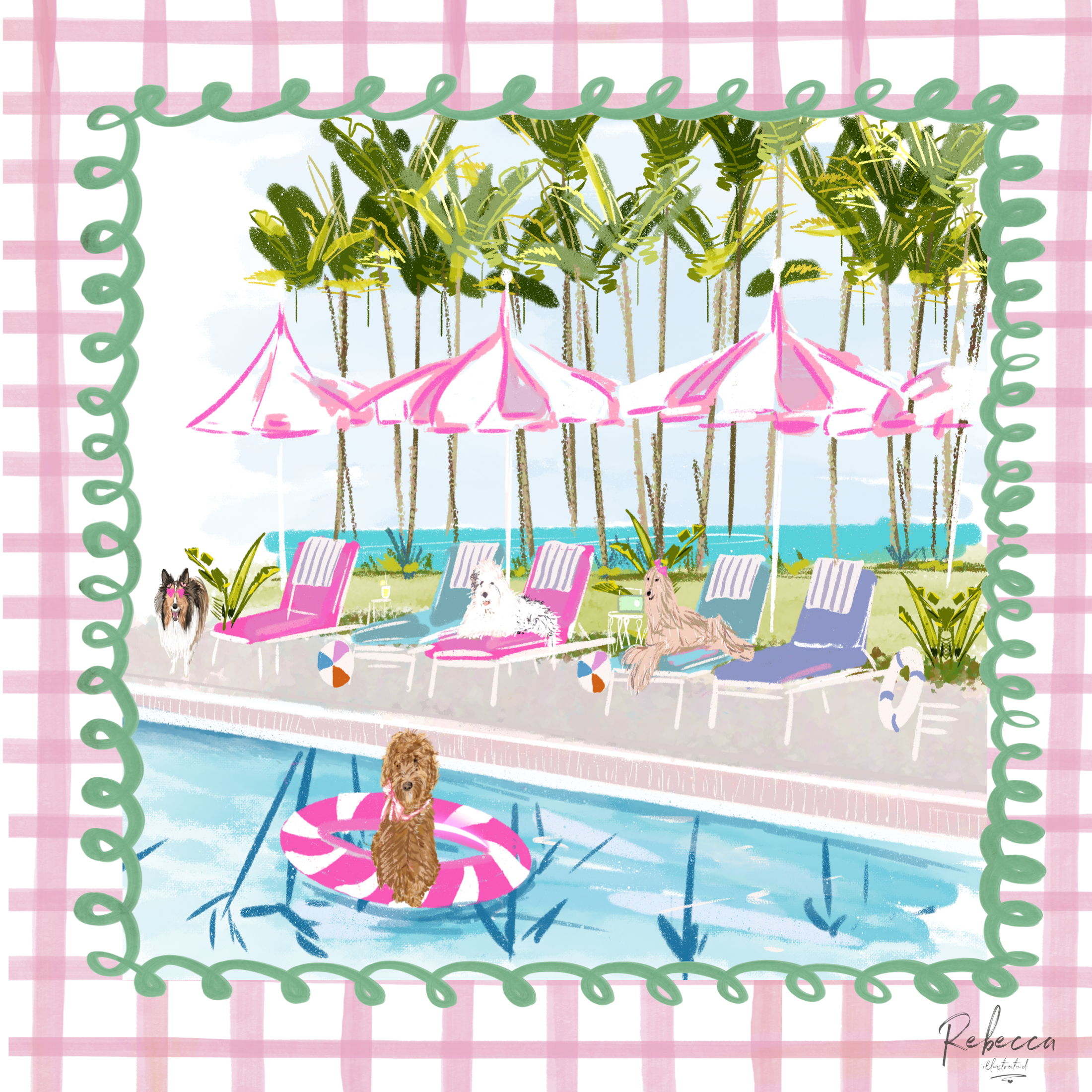 Rebecca Illustrated Pool Pawty Mahjong Mat