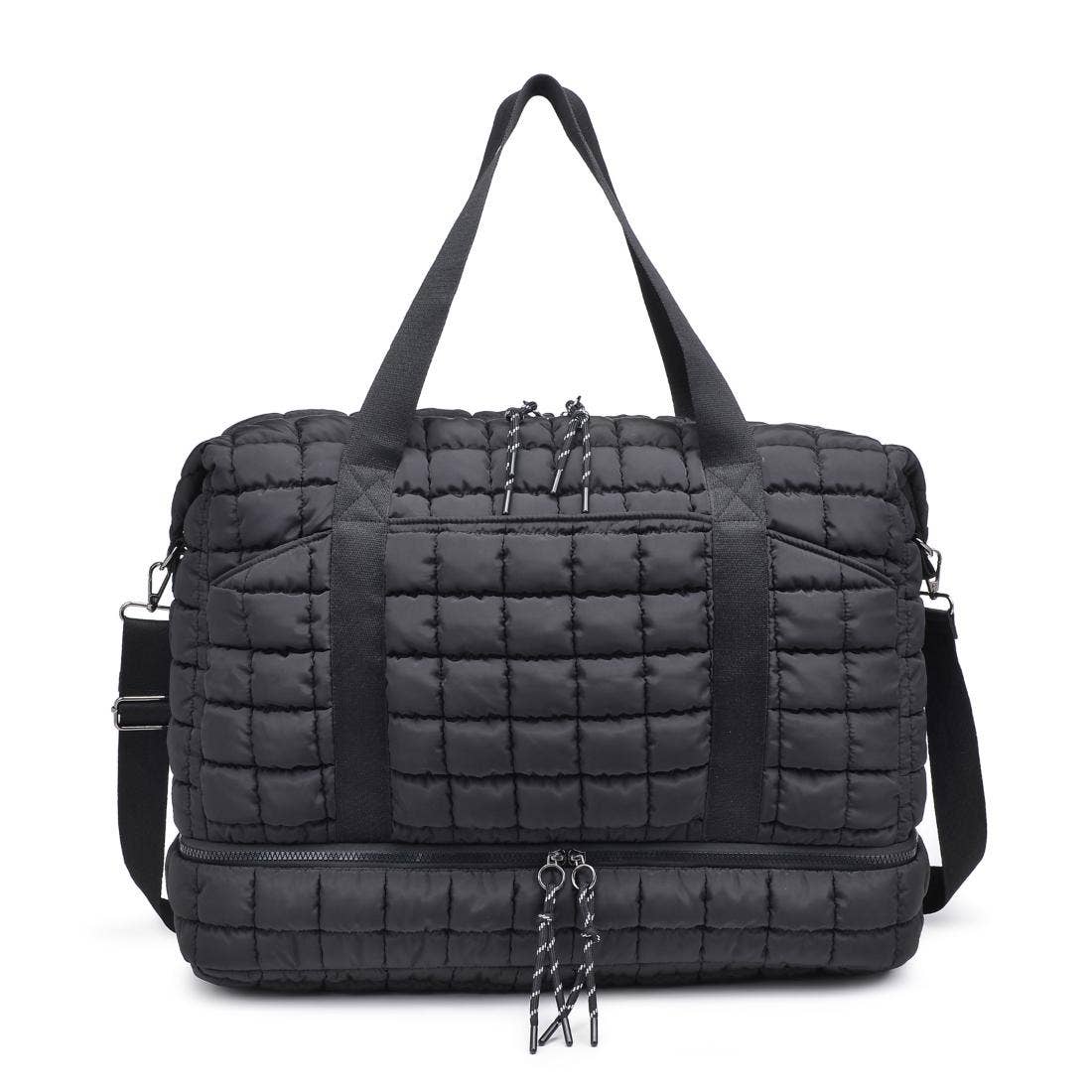 Globetrotter Quilted Nylon Puffer Travel Weekender: Black