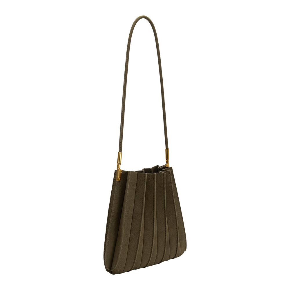 Melie Bianco Carrie Olive Vegan Suede Shoulder Bag