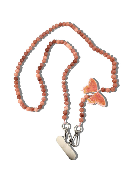 Hand-painted Swallowtail Crossbody Phone Chain: Pink