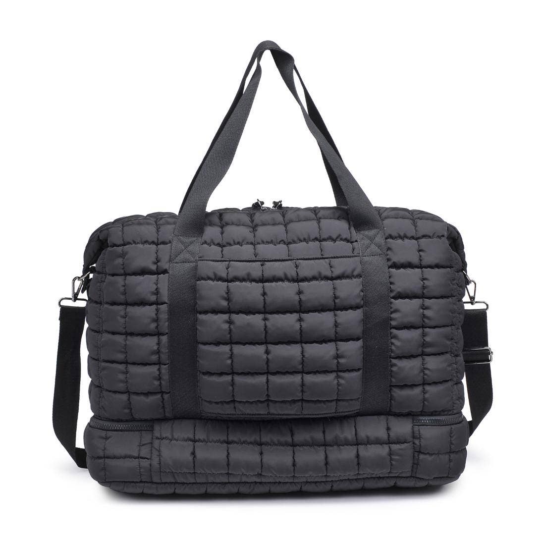 Globetrotter Quilted Nylon Puffer Travel Weekender: Black