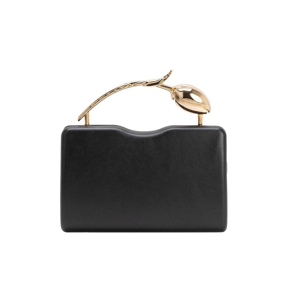 Belle Black Vegan Leather Top Handle Bag