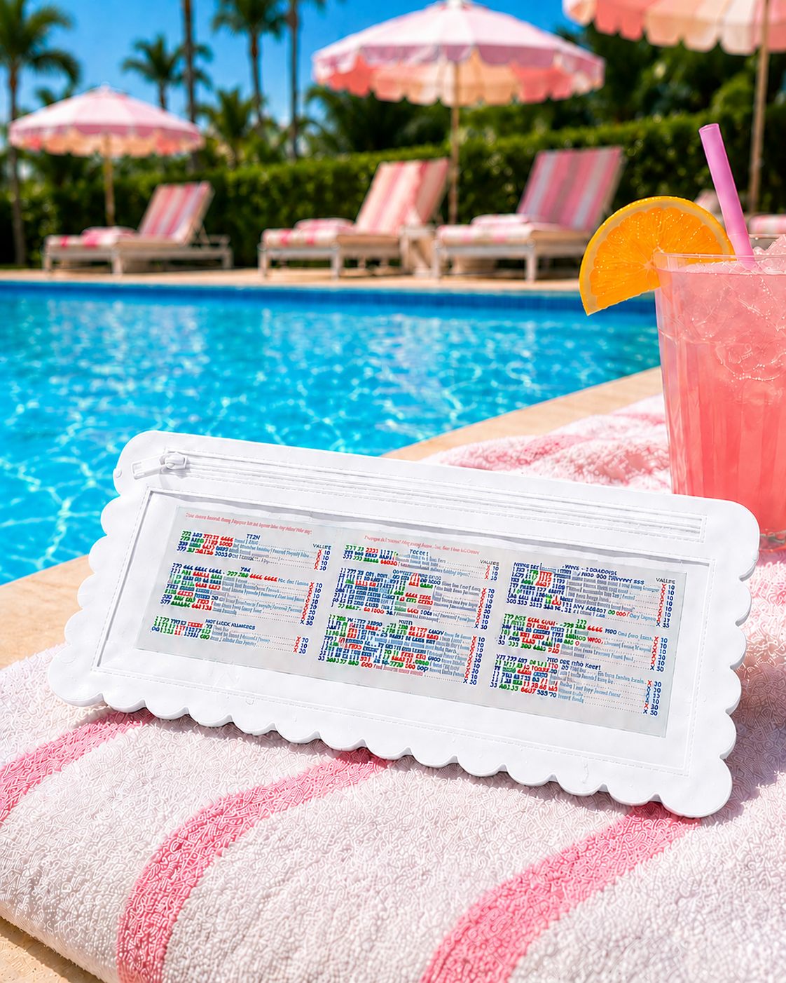 Splash-Proof Mahjong Card Holder for Pool Mahjong - White Scallops LARGE SIZE: One Card Holder
