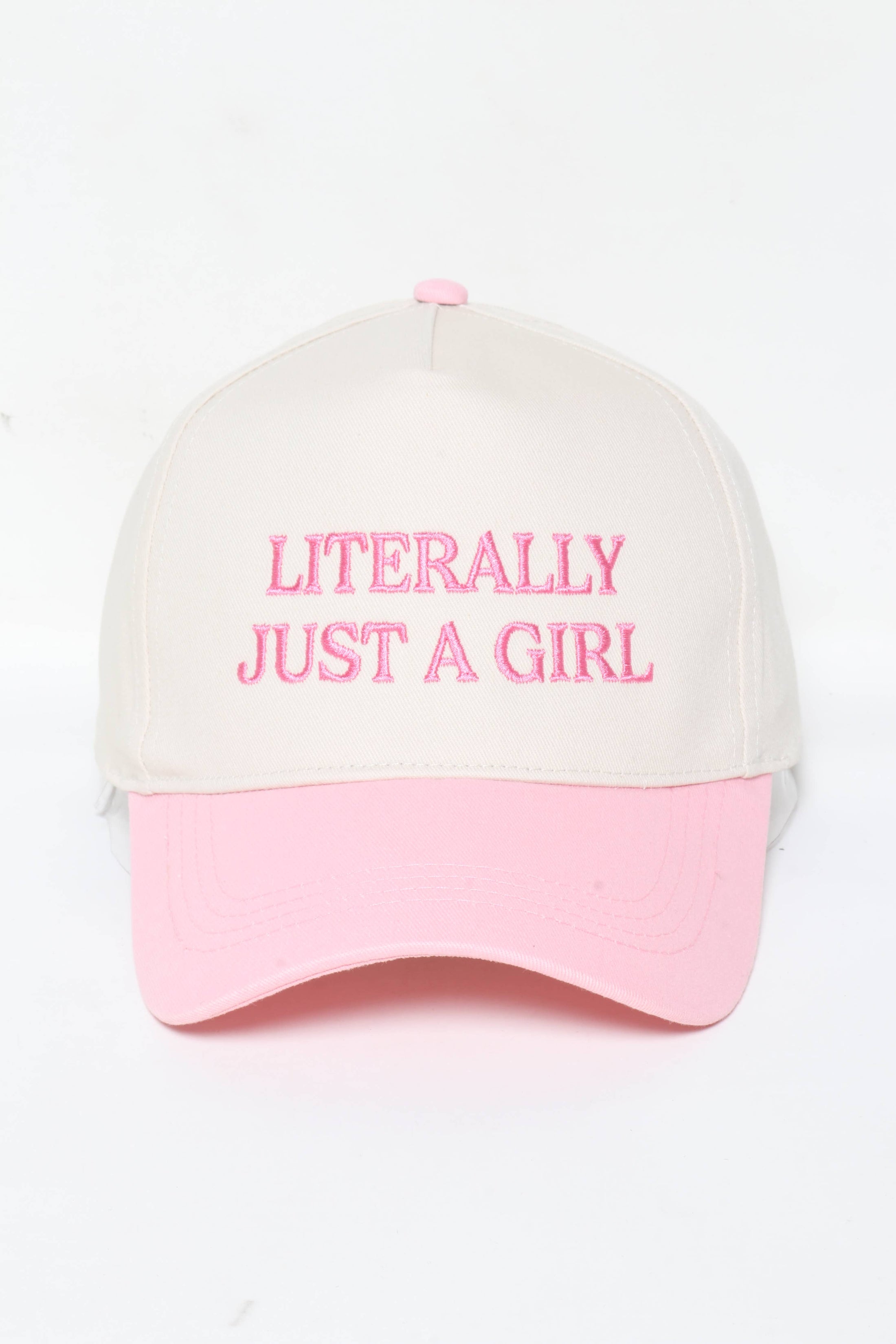 LITERALLY JUST A GIRL Embroidered Baseball Cap: Pink