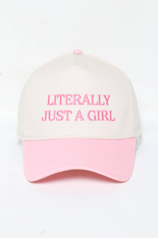 LITERALLY JUST A GIRL Embroidered Baseball Cap: Pink