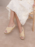 Load image into Gallery viewer, The Fabby | Beige Double Strap Raffia Spring Slide
