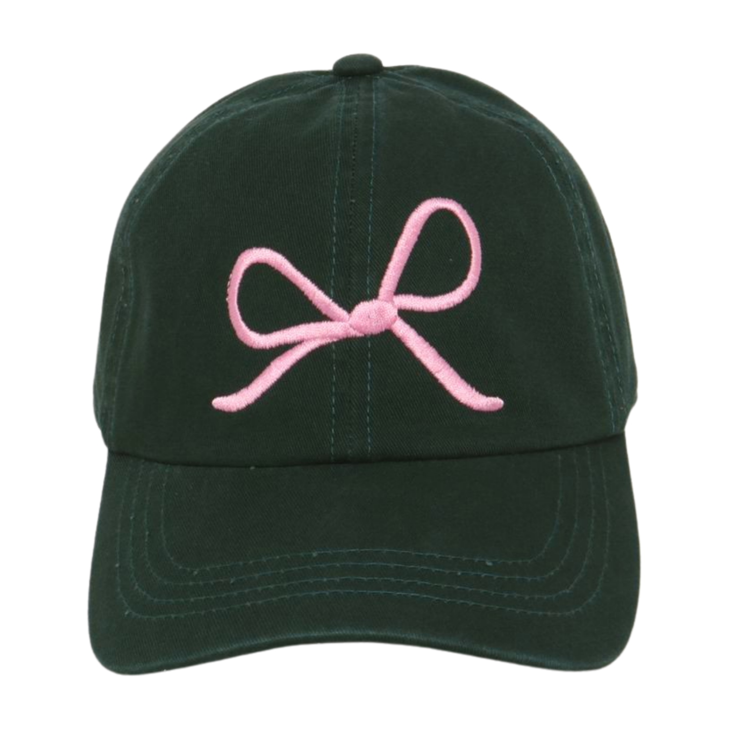 Bow Embroidered Baseball Cap: Dark Green