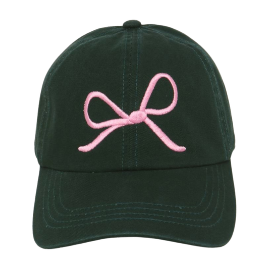 Bow Embroidered Baseball Cap: Dark Green