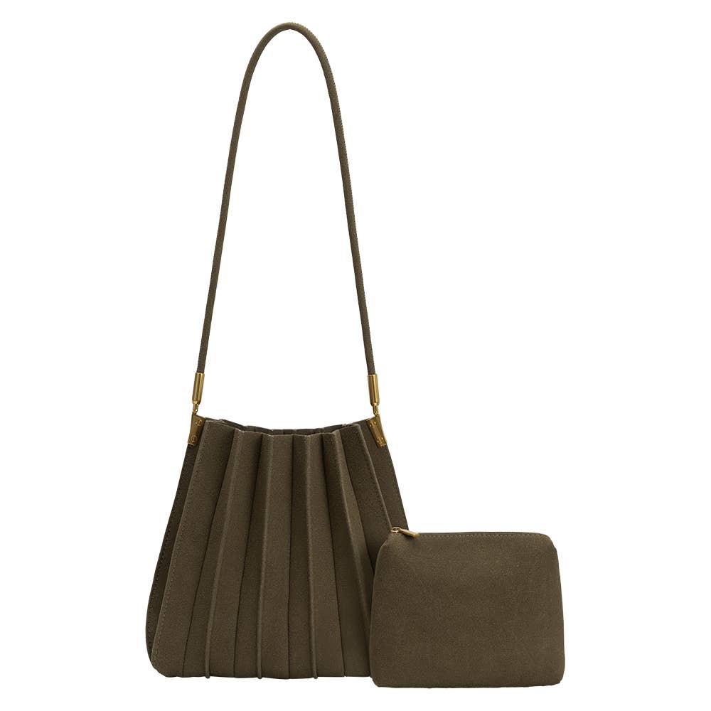 Melie Bianco Carrie Olive Vegan Suede Shoulder Bag