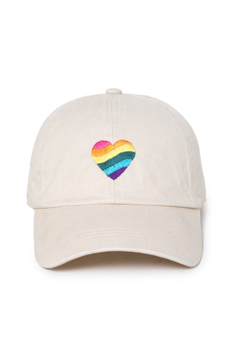 Wave Rainbow Heart Emb Cotton Baseball Cap.: BEIGE.